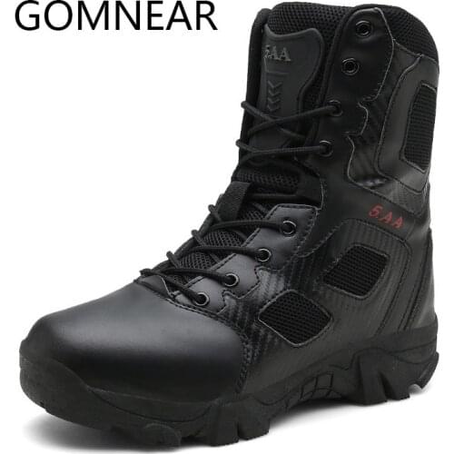 GOMNEAR Tactical Boots Military Desert Combat Black Breathable Hiking Shoes Outdoor Shoes Mountain Hunting Boots Waterproof Man