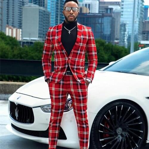 Classic Tailored Check Wedding Mens Suits 2 Pieces (Jacket+Pants) Groom Best Man Smoking Business Single Breasted Blazer 2021