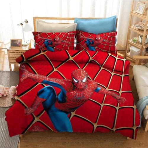 Marvel Spiderman Bedding Sets Anime Cartoon Boys Kids Comforter Duvet Cover Set Single Queen Cool Bedclothes Pillowcase140x200cm