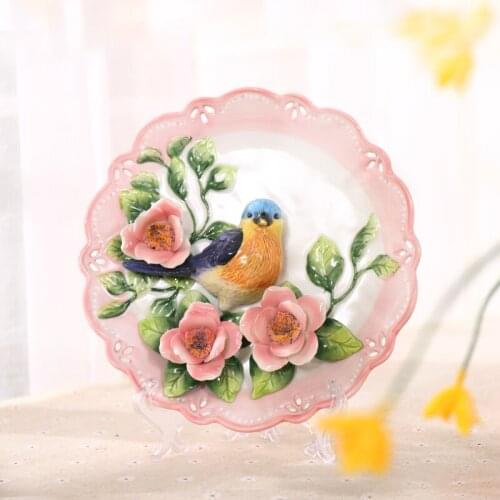 RED MAGPIE BIRDS FLOWERS DECORATIVE WALL DISHES PORCELAIN DECORATIVE PLATES VINTAGE HOME DECOR CRAFTS ROOM DECORATION FIGURINE