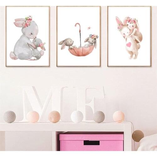 Rabbit Lovely Cute Wall Posters Canvas Painting For Girl Baby Teen Room Decoration Home Decor