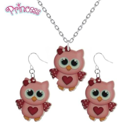 2019 Kawaii Cute Owl Resin Drop Earrings For Little Girls Cartoon Planar Resin Childrens Jewelry Earrings/Necklace KS152