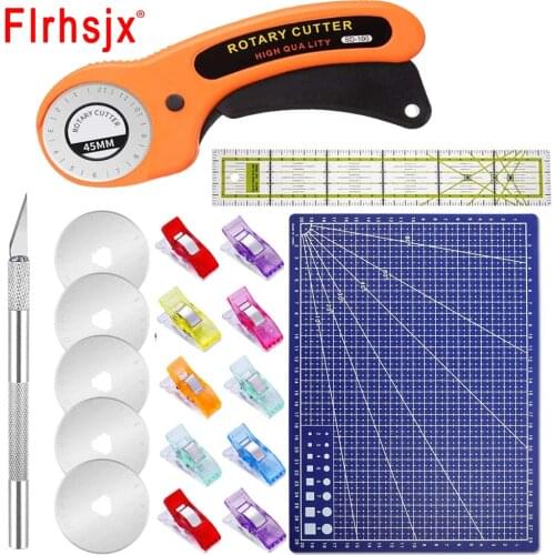 19pcs/set 45mm Rotary Cutter Kit & Cutting Mat & Patchwork Ruler & Sewing Clips for Cloths Fabric Leather DIY Sewing Craft