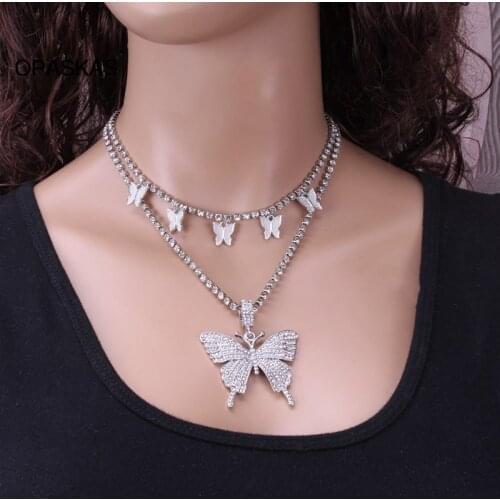 Butterfly Pendant Necklace Rhinestone Chain For Woman Blings Sneakers Crystal Chain Choker Necklace Jewelry VL
