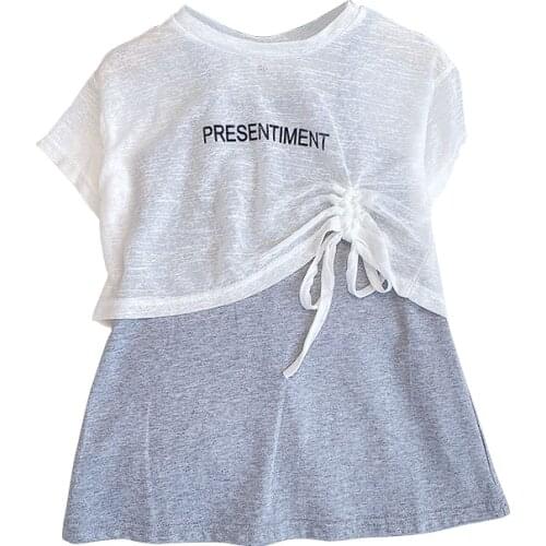 Girls' Dress 2021 Summer New Suit Girls' Sling Skirt Childrens Translucent Mesh Half Sleeve T-shirt Two Piece Set