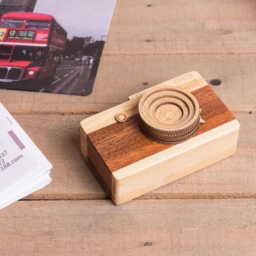 Gift for Boyfriend Camera Design Wooden Music Box Hand Cranked Birthday Present Christmas Valentines Day Gift for Girlfriend