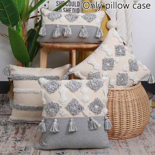 Boho Decor Chair Cushion Sofa Seat Cushion Pillowcase Home Minimalist Pillow Tufted Tassel Morocco Gray Home Decoration