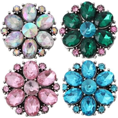 5pcs/lot New Snap Jewelry Crystal Rhinestone Flower 18mm Snap Buttons Fit Metal Snap Button Bracelet Interchangeable Jewelry