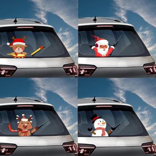 Christmas Santa Elk and Snowman Removable Car Styling Waving Wiper Decals Rear Window Windshield Wiper Stickers Auto Decoration