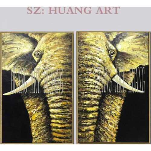 Hand Painted Abstract Golden Elephant Couples Oil Paintings On Canvas Childrens Room Wall Picture For Living Room Home Decor