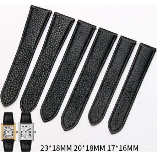 Shengmeirui 17mm 20mm 23mm black Leather strap for Cartie / London Solo tank forMens and womens bracelet