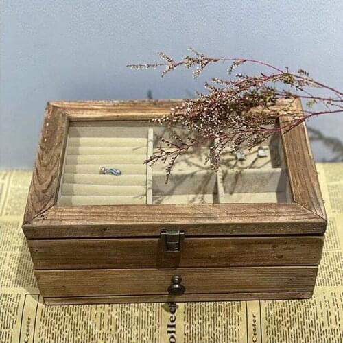 Шкатулка Retro Jewelry Box Wooden earrings First Necklace Storage Boxes Double Large Capacity Ancient Style Drawer Receive Case
