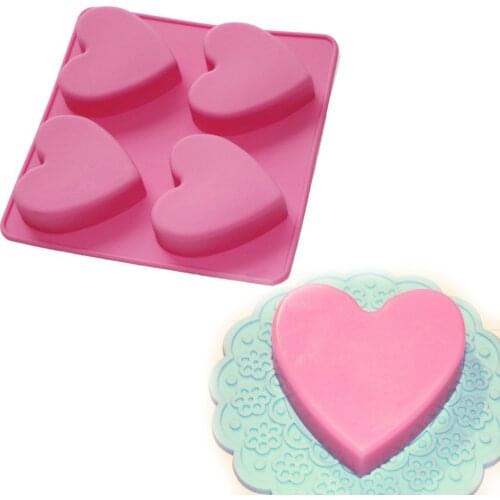 Heart Shape 4-cavity Soap Muffin Cookies Silicone Mold for Homemade Moulds