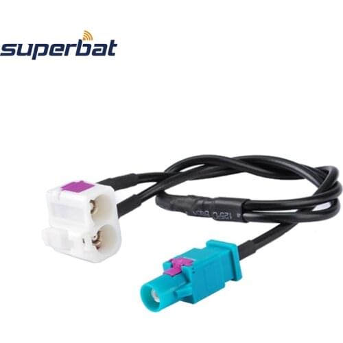 Superbat Fakra Double "B" Jack Right Angle to 2 Fakra Plug "Z"Straight Waterblue Pigtail Cable Y type for Radio With Phantom