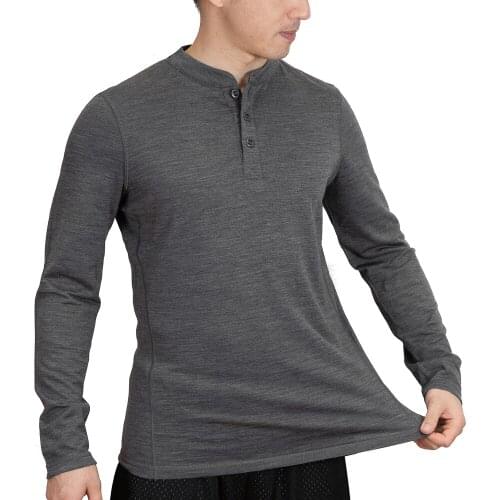Heavy 240GSM Interlock Mens 100% Australia Merino Wool Henry Shirt Long Sleeve, Mens Merino Wool Top Clothing Henry Collar