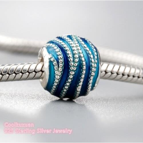 Spring 100% 925 Sterling Silver Blue Swirls Charm, Mixed Enamel Charm Beads Fit Original Pandora Charms Bracelet jewelry