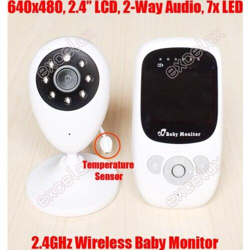 640x480 2.4" LCD 2.4G Wireless Video IR Night Home Baby Monitor 2 Way Audio Intercom Nanny Camera w/ Temperature Display Music