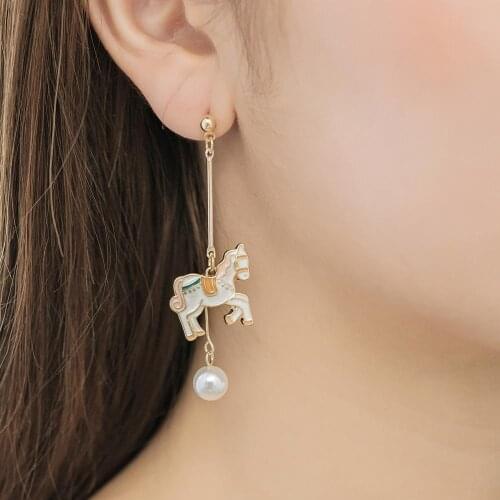 High quality Costume Jewelry accessories metal enamel horse unicorn earrings