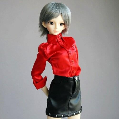 [wamami] 367# Red Satin Shirt/Black Pu Leather Skirt/Suit 1/4 MSD DOD BJD Dollfie