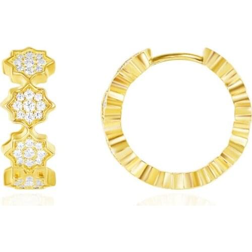 SLJELY Luxury Brand Design 925 Sterling Silver Yellow Gold Color Flower SOLEIL Hoop Earrings Cubic Zirconia Women Fine Jewelry