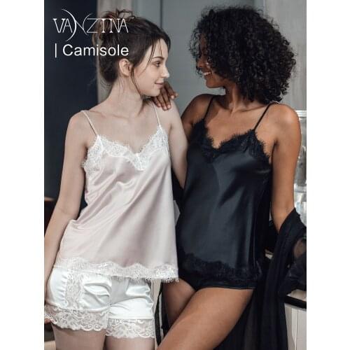 VANZTINA 2021 Lace Pijama Womens Pajama Sets V-Neck Stretch Satin Sexy Lingerie Sleepwear Pajamas Home Wear Nightwear Clothing