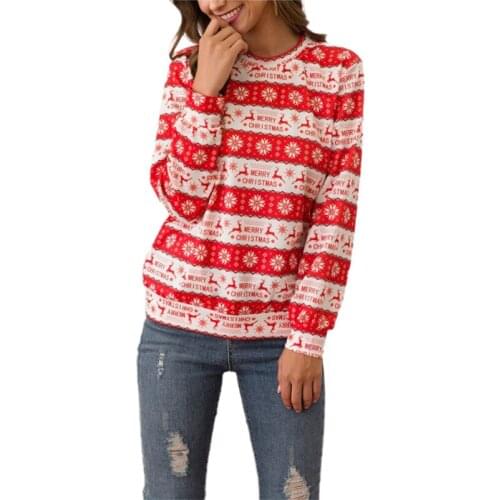 Christmas Womens Long Sleeve Pullover Round Neck Loose Christmas Print Ladies Sweater Fashion Loose Top