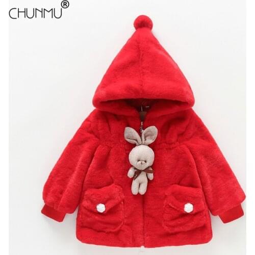 Winter Baby Coats for Girls Fashion Solid Color Faux fur Kids Warm Outerwear Hooded For Kids Jacket Children Outerwear