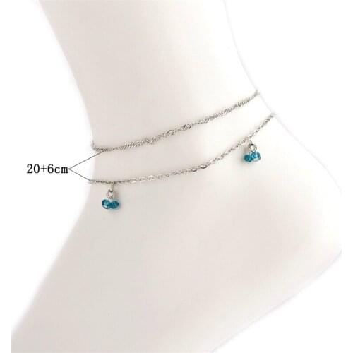 1 Pcs Fashion Women Anklets Set Blue Beads Fringe Geometry Crystal Pendant Silver Color Anklet Female Charm Beach Jewelry