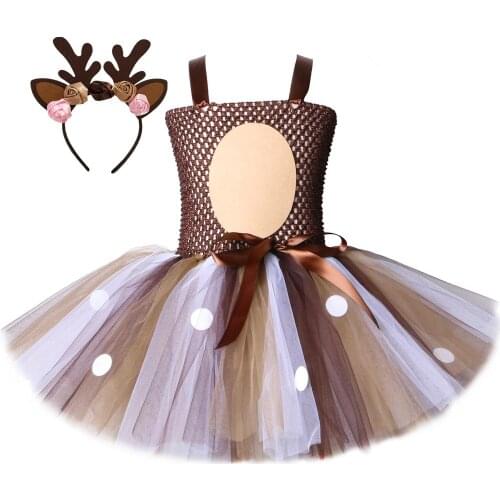 2020 Christmas Deer Tutu Dress Baby Girls 1st Birthday Party Dresses Happy Purim Halloween Animal Cosplay Costume Clothes 1-12Y