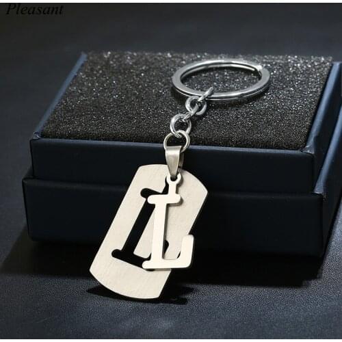 26 Pieces/set of New 26 Letter Keychain Stainless Steel Hollow Design Key Ring Bag Car Pendant Fashion Couple Commemorative Gift