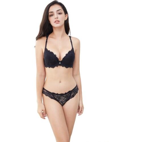 Ningsige Sexy Push Up Underwear 3/4 Cup Underwire Bra Set 1 Bra+1Panty+1 Y-line Straps 3Pcs