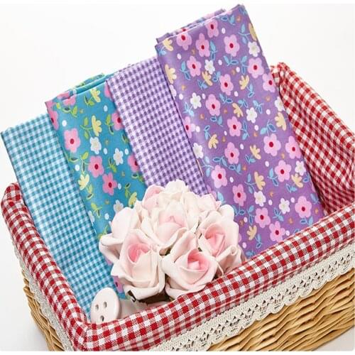4pcs/Lot 40*50cm Blue Purple Floral Series 100% cotton fabric patchwork fabric Bundle tilda fabric for sewing Diy cloth
