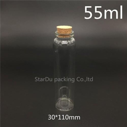 55ml 30*110mm Wishing Glass Bottle with Cork ,High-quality 55cc cork bottle Glass Vials Display Bottle Wholesale 200pcs/lot