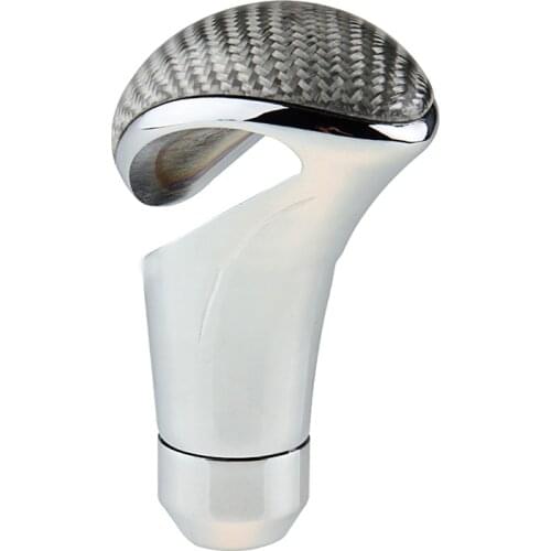 POSSBAY Car Accessory Universal Fit for Manual Transmission Shifter Lever Gear Knob Cover Silver Aluminum with Carbon Fiber