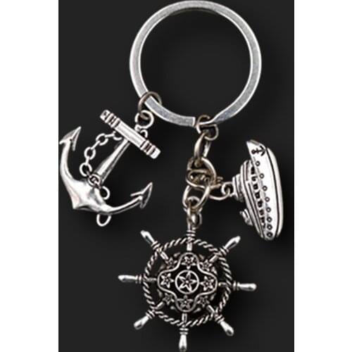 WKOUD 1pc Rudder Ship Anchor Ship Pendant I Love Sea Charm Keychain DIY Creative Handmade Alloy Key Chain A1534