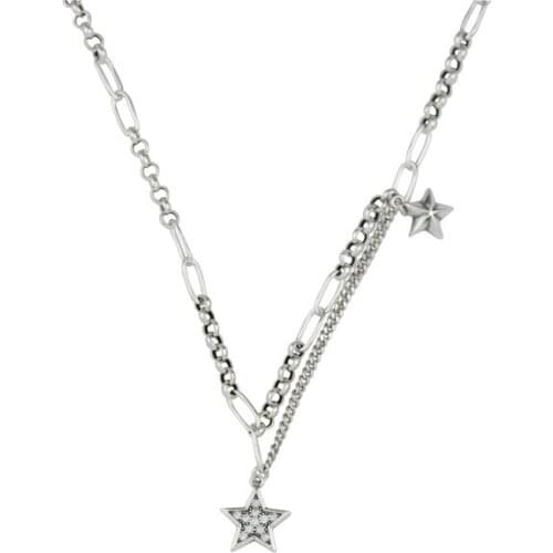 925 silver long necklace heart star pendant link chain women necklaces fashion jewelry