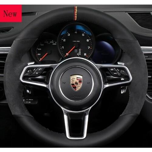 Customized Hand-Stitched Suede Car Steering Wheel Cover for Porsche 718 Taycan Panamera Macan Cayenne Car Accessories