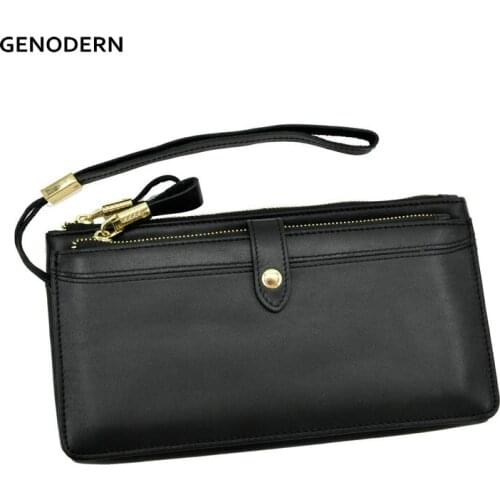 GENODERN Womens Clutch Bags Genuine Leather Clutch Wallets for Men & Women Business Men Handbags Double Zipper Wallets