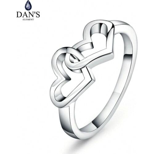 DANS ELEMENT Top Quality Simple style Heart To Heart Ring White Gold Color Fashion Ring For Women Couple Gift DER215