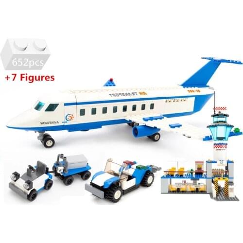 City International Airport Large Passenger Airplane Classic Model Building Blocks Kit Bricks Manned Aircraft Toys For Children