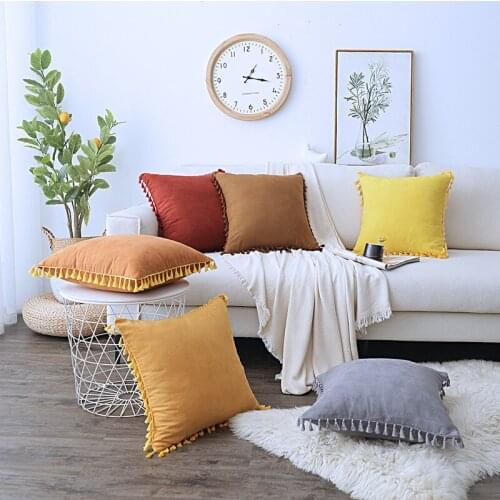 Nordic Ins Style Tassel Lace Pillow cover Suede Dropshipping Pillow Solid Color Sofa Fringe Cushion Pillowcase Cover