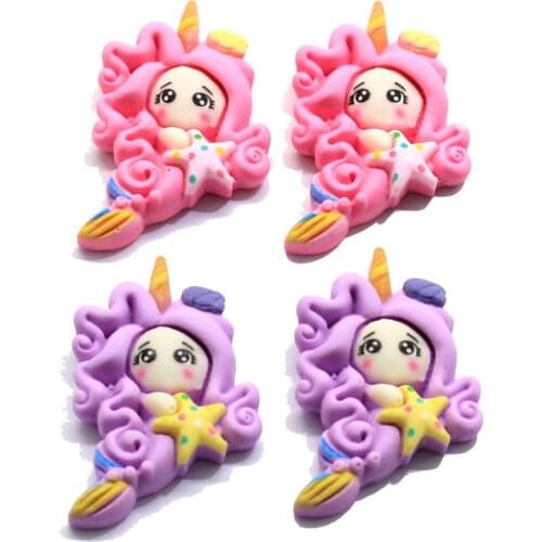 Cute Mermaid Princess Resin Flatback Cartoon Colorful Cabochons For Scrapbooking Hair Bow Center Accessories