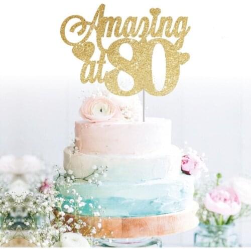 Custom 80th glitter cake topper birthday gold cake topper personalised Amazing age Party Decorations Dessert toothpicks