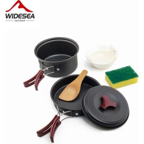 Widesea 1 Person Camping Tableware Outdoor Cookware Picnic Set Travel Gears Non-Stick Pots Pans Bowls Hiking Utensils