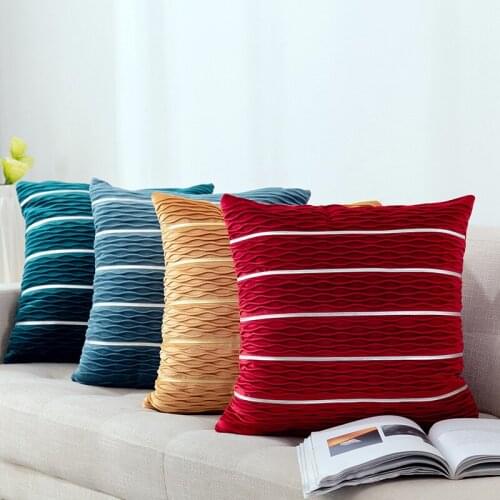 Striped Cushion Cover Velvet Fabric Pillowcase Pillows Cover For Sofa Throw Pillow Home Decorative Room Cushion Cover For Living