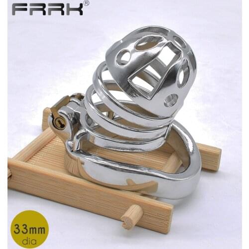 FRRK Chastity Cage for Male Bondage Belt Device Mask Cock Rings Steel Penis Lock Sex Games in Couple Sexshop BDSM Sex Toys