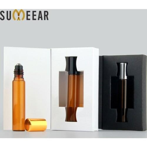 50 PCS/lot 10ml amber Glass Mini Perfume Bottle Packing box Roll On Essential Oil Vial Empty Perfume Sample Bottle