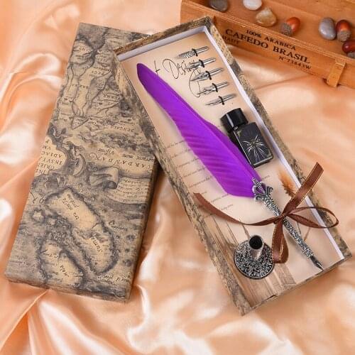 European-style British dip fountain pen retro feather pen gift box office writing student ink pen
