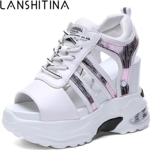 New Arrival 2020 Summer Platform Sandals Women 11CM Wedges Thick Bottom Casual Shoes Comfortable White Lace-Up Sandals Sneakers