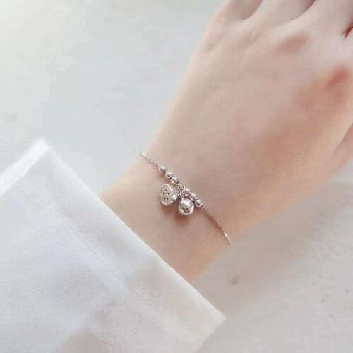 925 Sterling Silver Dainty Literature Lotus Buddha Bell Beads Chain Bangle Bracelet For Women Accessories Korean Girl Jewelry